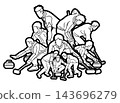 Curling Sport Team Male Players Mix Action Cartoon Outline Graphic Vector 143696279
