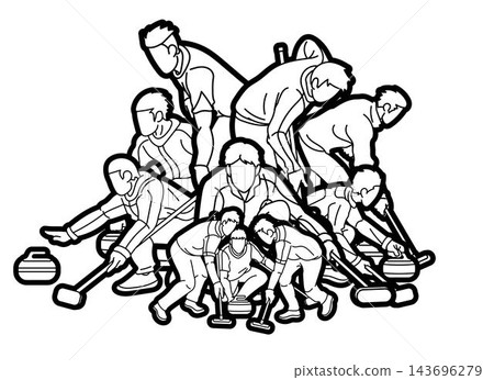 Curling Sport Team Male Players Mix Action Cartoon Outline Graphic Vector Curling Sport Team Male Players Mix Action Cartoon Outline Graphic Vector 143696279