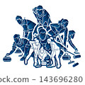 Curling Sport Team Male and Female Players Mix Action Cartoon Graphic 143696280