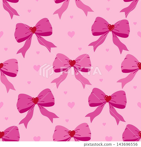 Seamless pattern with cute bows and hearts, romantic background for Valentine's Day 143696556