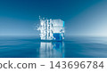 3d Abstract futuristic blue cube data block floating on water surface. AI, big data, blockchain technology concept. 143696784