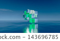 3d Abstract futuristic green cube data block floating over dark sky and water surface. green AI and sustainability concept. 143696785