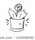 Monochromatic drawing of a flower in a pot  minimalist art piece 143696992