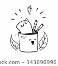 Monochrome drawing of a pencil holder with a light bulb emerging from it 143696996