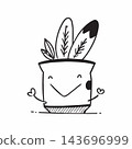Cartoon plant with feathered head in black and white art 143696999