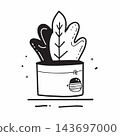 A cartoonlike depiction of a potted plant with leaves 143697000