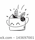 a black and white drawing of a box with leaves coming out of it 143697001