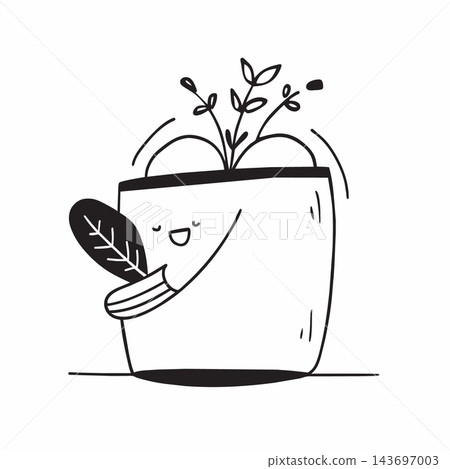 Monochrome art of a potted plant with intricate details and fluid gesture Monochrome art of a potted plant with intricate details and fluid gesture 143697003