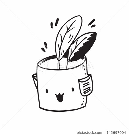 Monochromatic illustration of a fruit plant in a drinkware pot Monochromatic illustration of a fruit plant in a drinkware pot 143697004