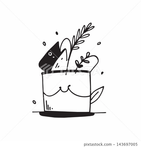 Monochromatic illustration of a fruit plant in a drinkware pot Monochromatic illustration of a fruit plant in a drinkware pot 143697005
