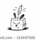 Monochromatic art of a rectangular cup with a plant emerging from it 143697006