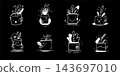 Set of line art illustrations of happy houseplants in flowerpots 143697010