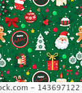 Green Christmas Seamless Pattern With Santa And Decorations 143697122