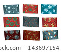 Vector isolated illustration of a set of festive Christmas mail. Christmas envelopes. 143697154