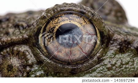 Macro of frog eye with translucent membrane and blood vessels Macro of frog eye with translucent membrane and blood vessels 143697294