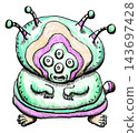 Cute monster & character illustrations, multi-eyed pets, green 143697428