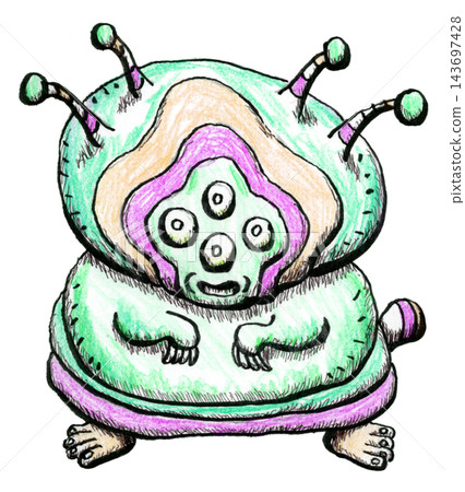 可愛的怪物和角色插畫,多眼寵物,綠色 可愛的怪物和角色插畫,多眼寵物,綠色 143697428