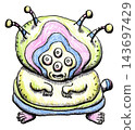 Cute monster & character illustrations, multi-eyed pet, yellow 143697429
