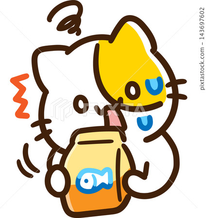 一幅可愛、風格化的插圖,描繪了一隻貓咪驚訝地發現自己的災難應急物資已經過期。 一幅可愛、風格化的插圖,描繪了一隻貓咪驚訝地發現自己的災難應急物資已經過期。 143697602