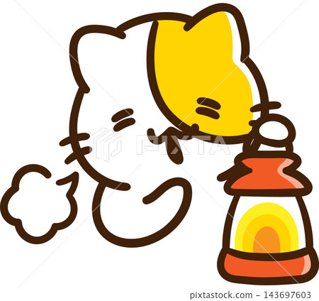 一幅風格化的插圖，描繪了一隻貓在停電時，當燈籠亮起時，感到輕鬆自在、如釋重負。 143697603