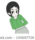 An illustration of a woman leaning in and glaring with an unhappy expression. 143697726