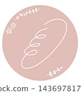 Simple circular icon of a hand-drawn style baguette (pink) 143697817
