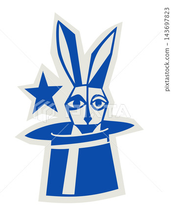 Retro circus rabbit in hat vector illustration. Hare popping out of a top hat. Vintage carnival character icon with decorative border isolated on white background Retro circus rabbit in hat vector illustration. Hare popping out of a top hat. Vintage carnival character icon with decorative border isolated on white background 143697823