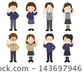 A set of school uniform students with their index fingers raised. 143697946