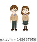 A student standing there wearing a brown blazer uniform. 143697950