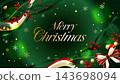 Dark green and gold Christmas card, vector illustration background with "Merry Christmas" text and ribbon. 143698094