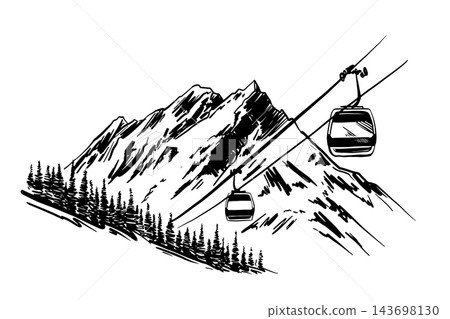cable car, mountain, sketch 143698130