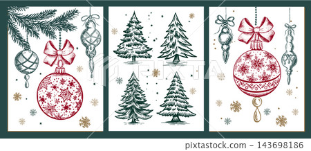 Christmas tree, ball, winter, hand drawn style Christmas tree, ball, winter, hand drawn style 143698186