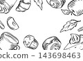 Autumn vector illustrations of decorative frames borders and seamless patterns featuring pumpkins apples cinnamon baked goods 143698463