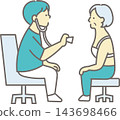 An illustration of a doctor listening to a patient with a stethoscope. An illustration of a doctor listening to a patient with a stethoscope. 143698466