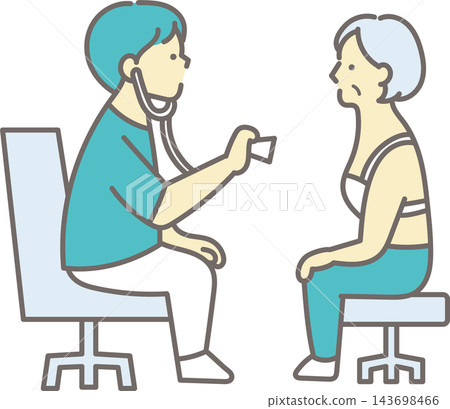 An illustration of a doctor listening to a patient with a stethoscope. An illustration of a doctor listening to a patient with a stethoscope. 143698466