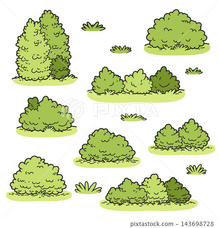 Vector illustration set of shrubs and bushes in various sizes and shades of green. Vector illustration set of shrubs and bushes in various sizes and shades of green. 143698728