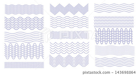 Set of corrugated dot waves, line flat vector wriggle decoration, vawes line set Set of corrugated dot waves, line flat vector wriggle decoration, vawes line set 143698864