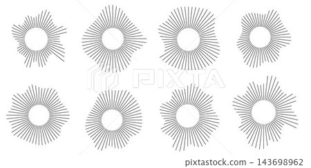 Sound waves in circular forms, linked with audio music, round voice icons, logos for equalizers, radial spectrums, rings. Flat vector illustrations isolated Sound waves in circular forms, linked with audio music, round voice icons, logos for equalizers, radial spectrums, rings. Flat vector illustrations isolated 143698962