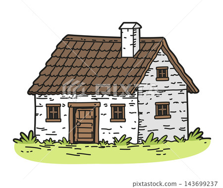 Vector illustration of a traditional country house in a cartoon, outlined style, isolated on white background Vector illustration of a traditional country house in a cartoon, outlined style, isolated on white background 143699237