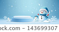 Merry christmas and Happy new year podium display blue podium, Snowman and snowflake blue design 143699307