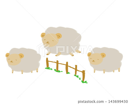 一幅綿羊一隻接一隻跳過柵欄的插圖。 143699430