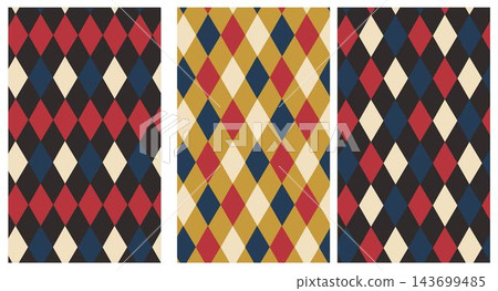 Set of diamond circle patterns, seamles background, vector modern with bright colors, red, blue, yellow and gold minimalistic Set of diamond circle patterns, seamles background, vector modern with bright colors, red, blue, yellow and gold minimalistic 143699485