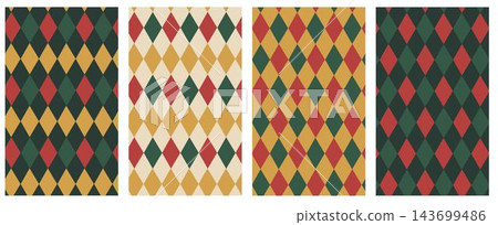 Circus seamless pattern. Harlequin lozenge backgrounds. Vector illustration. Checkered diamond textures. Set blue red yellow rhombus plaid prints. Modern argyle geometric backdrops. Circus seamless pattern. Harlequin lozenge backgrounds. Vector illustration. Checkered diamond textures. Set blue red yellow rhombus plaid prints. Modern argyle geometric backdrops. 143699486