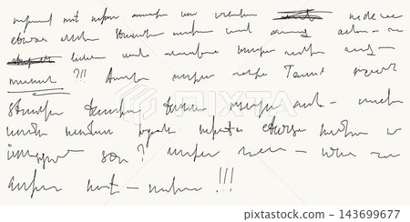 Vector abstract illegible handwritten text. Vintage grunge bad calligraphy script, old book document. illustration of monochrome unreadable handwriting cursive poetry paragraph 143699677