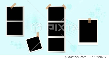 Blank photo frames collage set. Mood blue board template Self care. Vector illustration 143699697