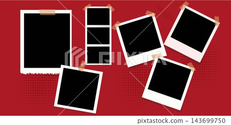 Blank photo frames collage set. Mood red board template Self care. Vector illustration 143699750