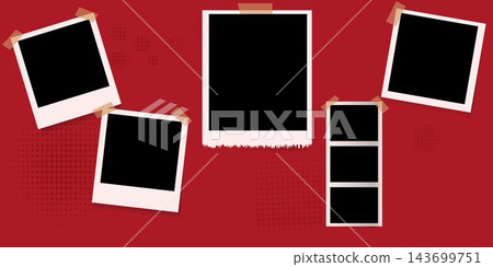 Blank photo frames collage set. Mood red board template Self care. Vector illustration Blank photo frames collage set. Mood red board template Self care. Vector illustration 143699751