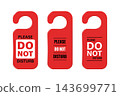 Door Hanger with Do Not Disturb Messages for Hotel Rooms. Door Hanger for Privacy and Housekeeping. Door Hanger Vector Illustration 143699771