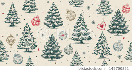 Christmas tree pattern. Hand drawn illustration. Christmas tree pattern. Hand drawn illustration. 143700251