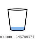 A simple icon of a black-framed cup with a small amount of blue water remaining inside, with a transparent background. 143700374